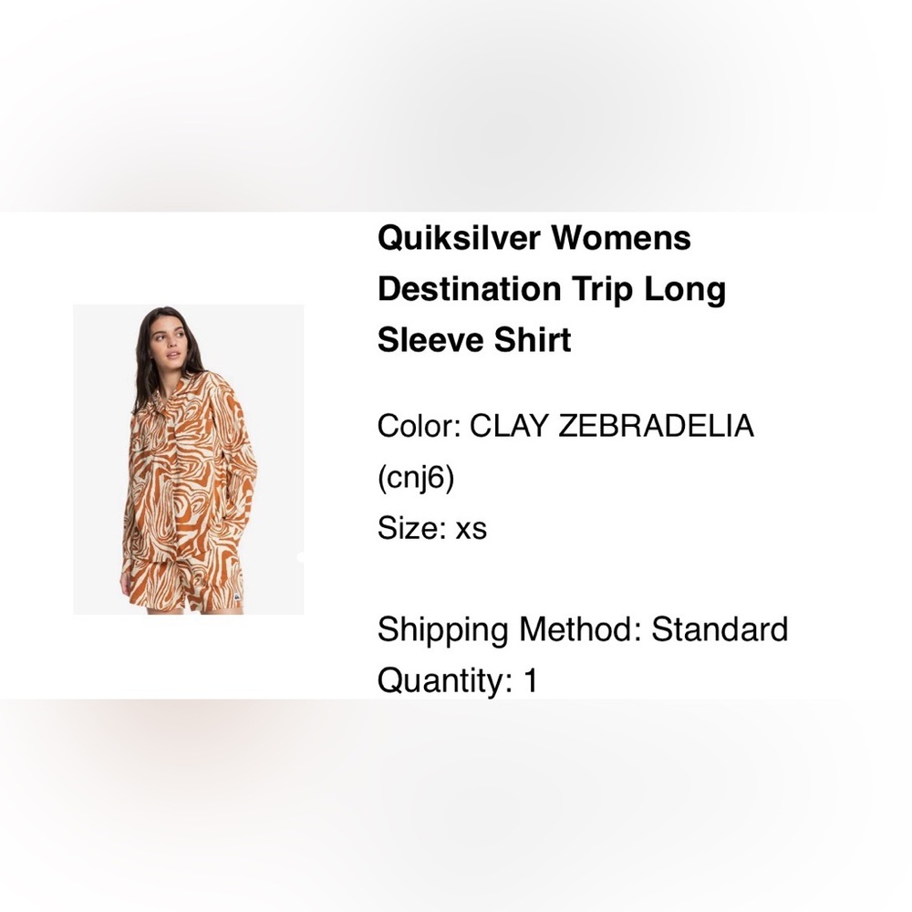 Quiksilver Destination Trip Long Sleeve Shirt Clay Zebradelia Womens XS - Picture 7 of 7